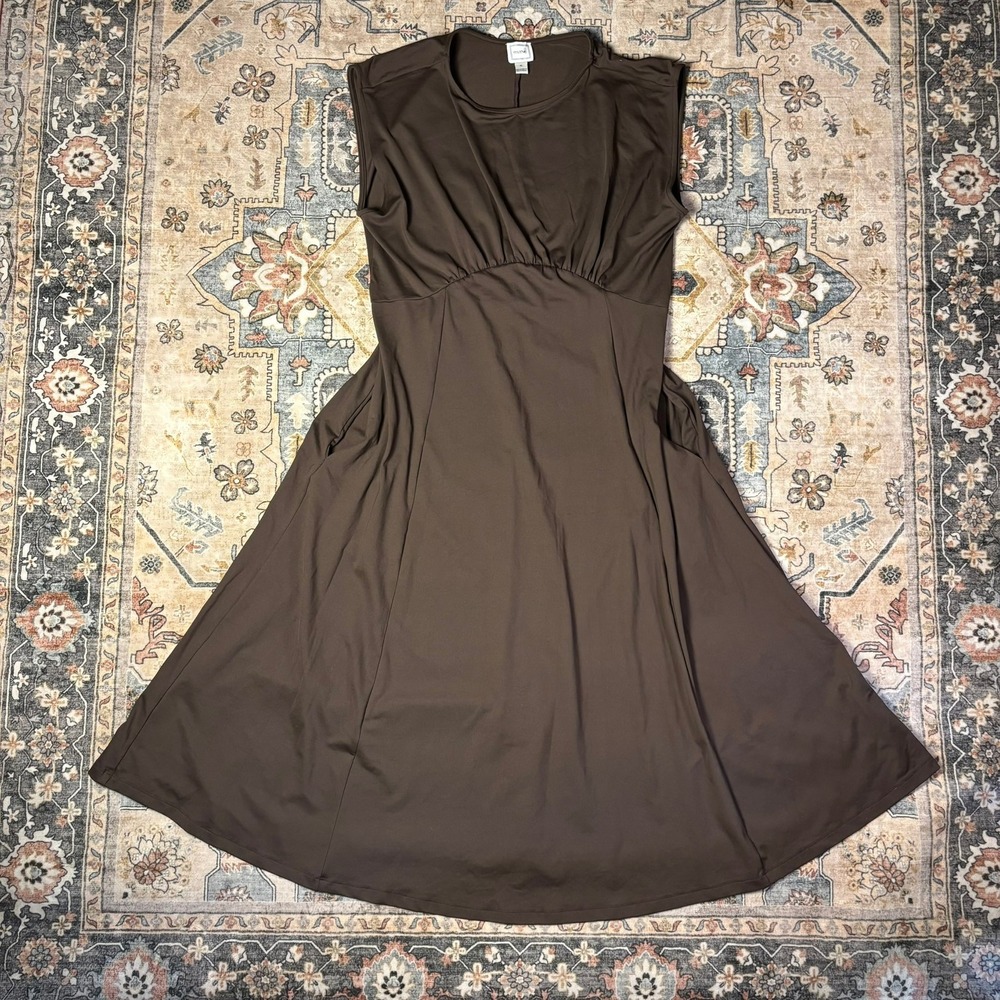Maeve Anthropologie Brown Empire Waist Sleeveless Long Midi Dress Pockets Sz XL